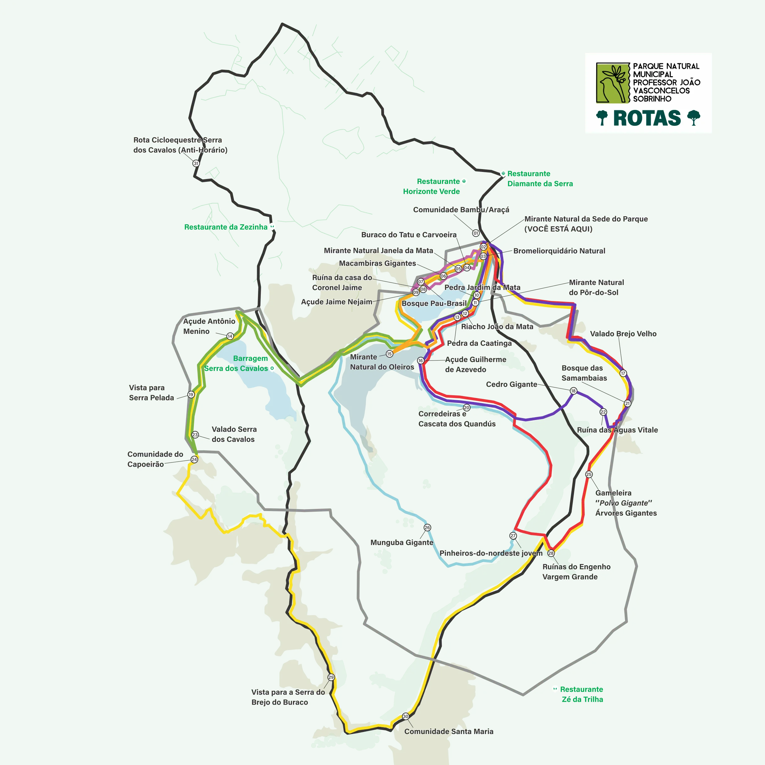 Mapa das rotas do Parque Serra dos Cavalos